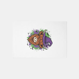 Halloween Highland Cow Witch Hat Vintage Vector_1 Rug