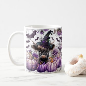 Halloween Highland Cow Witch Purple Pumpkins Coffee Mug by iBella at Zazzle