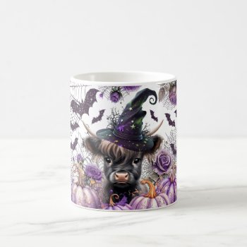Halloween Highland Cow Witch Purple Pumpkins Coffee Mug by iBella at Zazzle
