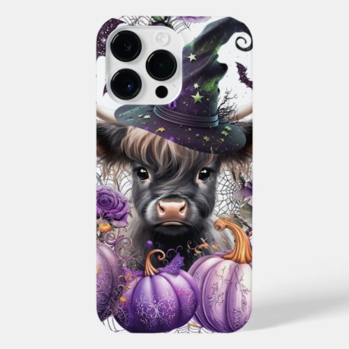 Halloween Highland Cow Witch Purple Pumpkins iPhone 14 Pro Max Case