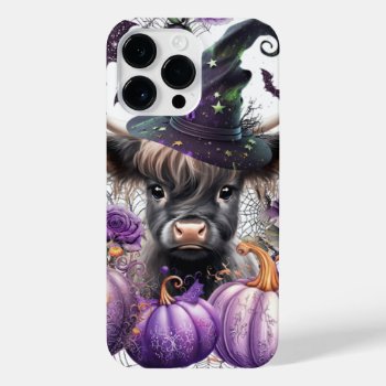 Halloween Highland Cow Witch Purple Pumpkins Iphone 14 Pro Max Case by iBella at Zazzle