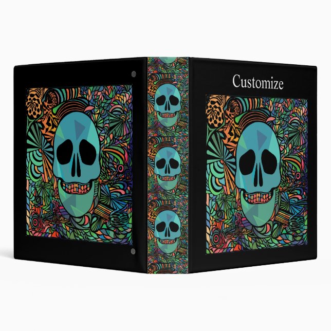 Halloween Hippie Skull Thunder_Cove 3 Ring Binder (Background)