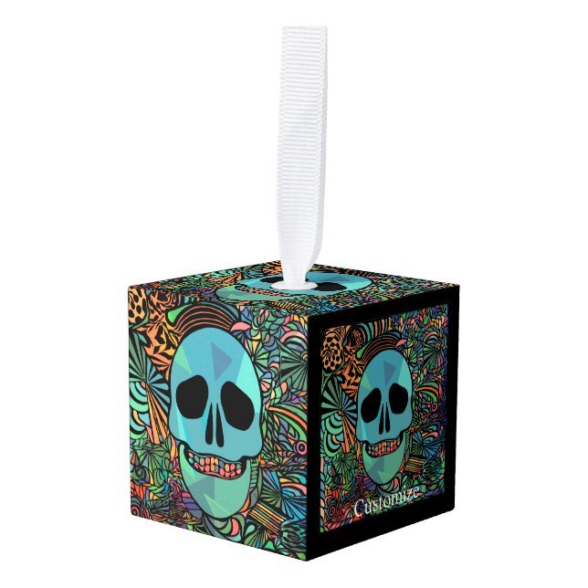 Halloween Hippie Skull Thunder_Cove Air Freshener Cube Ornament (Front Angled)