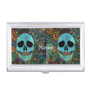 Halloween Hippie Skull Thunder_Cove  Business Card Case