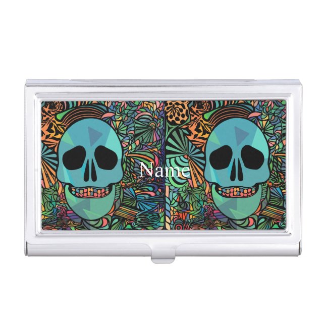 Halloween Hippie Skull Thunder_Cove  Business Card Case (Front)