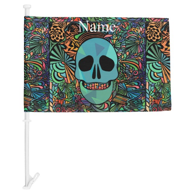 Halloween Hippie Skull Thunder_Cove Car Flag (Front)