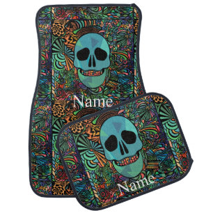 Halloween Hippie Skull Thunder_Cove  Car Floor Mat
