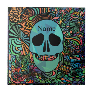 Halloween Hippie Skull Thunder_Cove   Ceramic Tile