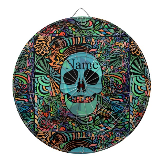 Halloween Hippie Skull Thunder_Cove Dart Board (Front)