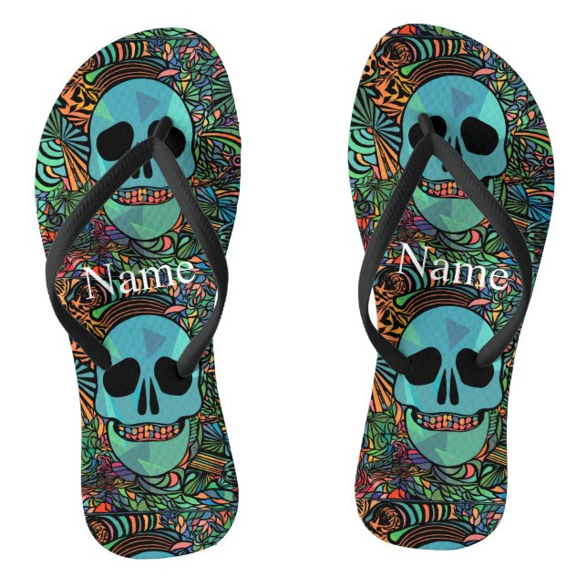 Halloween Hippie Skull Thunder_Cove Flip Flops (Footbed)