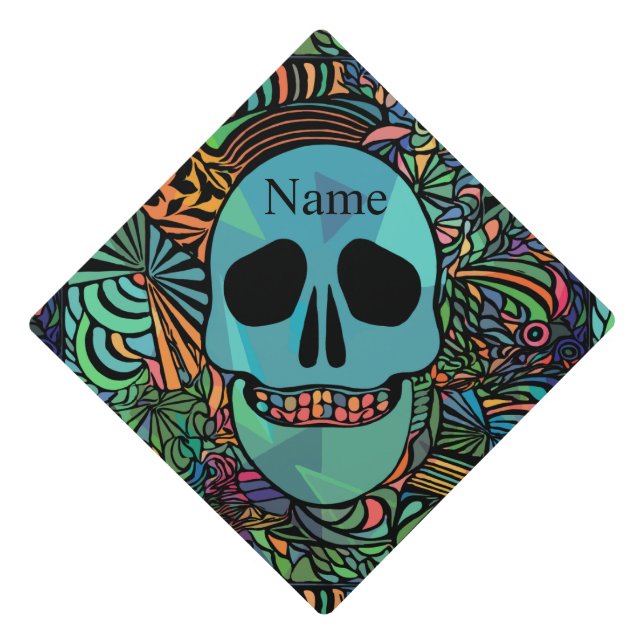 Halloween Hippie Skull Thunder_Cove Graduation Cap Topper (Front)