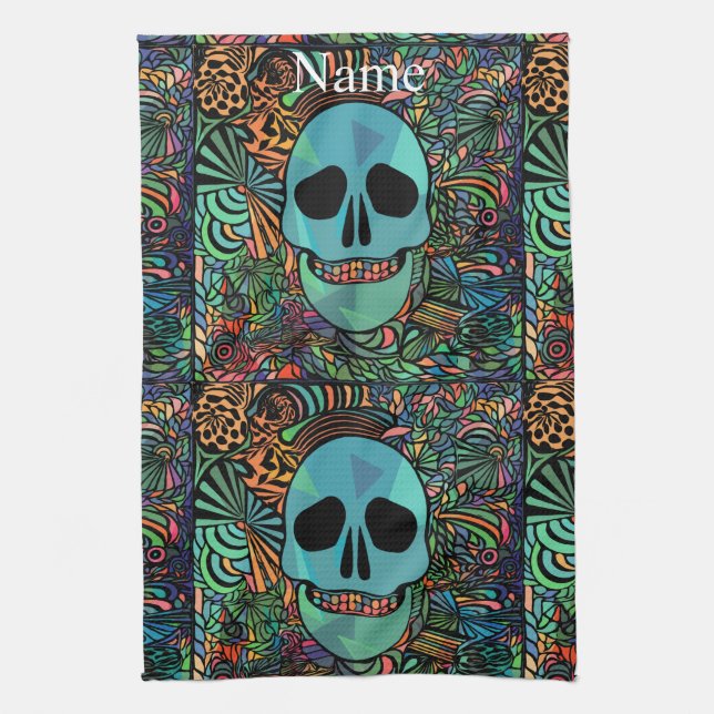 Halloween Hippie Skull Thunder_Cove Kitchen Towel (Vertical)