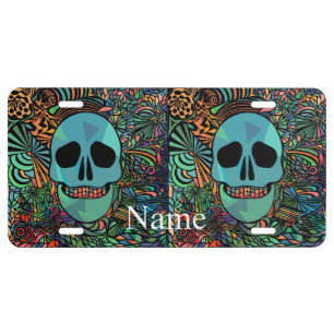 Halloween Hippie Skull Thunder_Cove  License Plate
