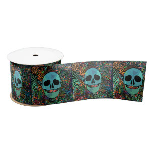 Halloween Hippie Skull Thunder_Cove Satin Ribbon