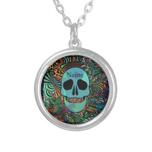 Halloween Hippie Skull Thunder_Cove  Silver Plated Necklace