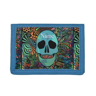 Halloween Hippie Skull Thunder_Cove Tri-fold Wallet