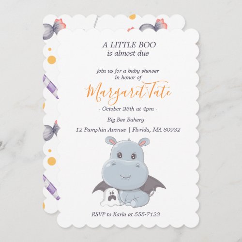 Halloween Hippopotamus Little Boo Baby Shower  Invitation