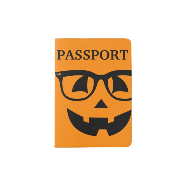 Halloween Hipster Pumpkin Pattern Passport Holder (Front)