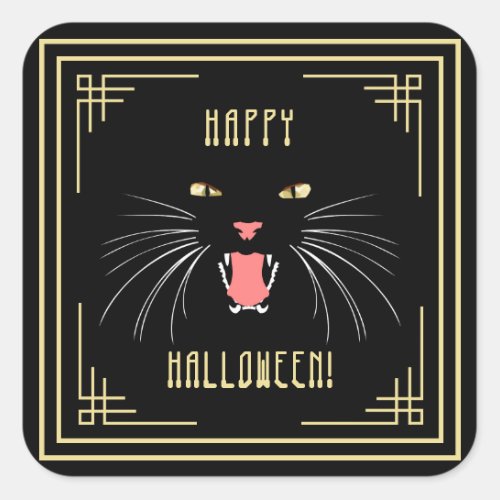 Halloween Hissing Cat Black Elegant Stickers