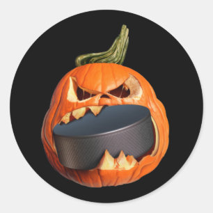 Halloween Hockey Pumpkin Biting Puck Stickers