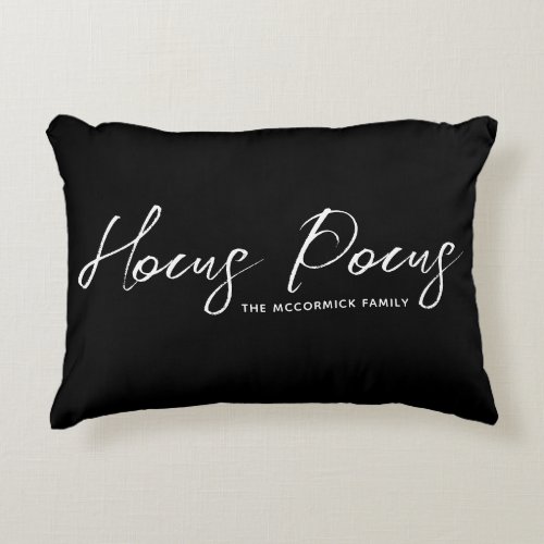 Halloween Hocus Pocus Black White Script Monogram Accent Pillow