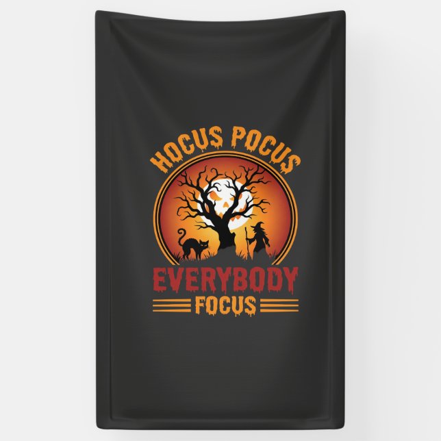 Halloween Hocus Pocus Everybody Focus Witch Tree Banner (Vertical)