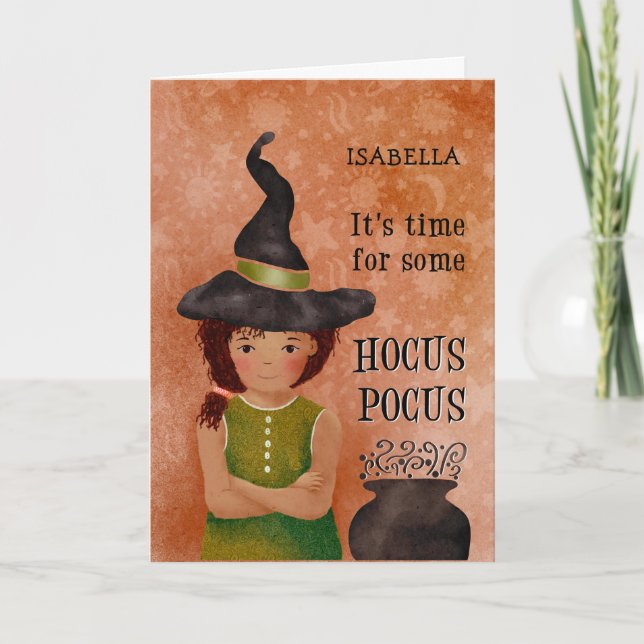 Halloween Hocus Pocus Girl Personalized Card (Front)