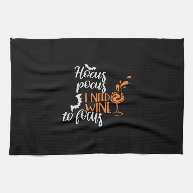 Halloween Hocus Pocus I Need Wine Birthday Kitchen Towel (Horizontal)