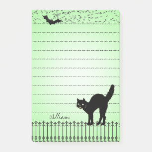 Halloween Holiday Silhouettes Black Cat Green BG Post-it Notes
