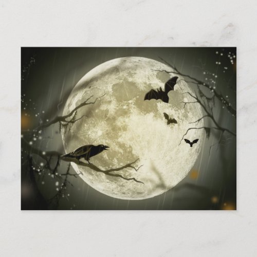 Halloween holidays mystery with fairy tale moon holiday postcard