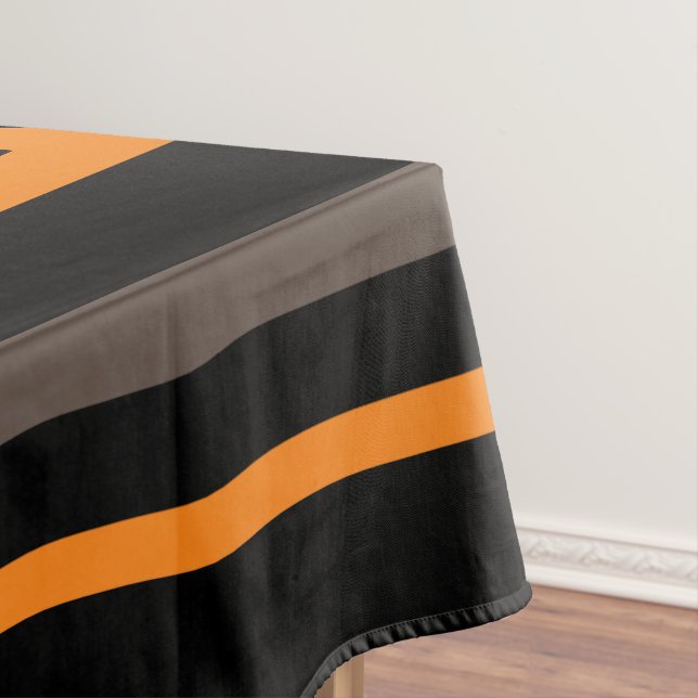 Halloween Home Black orange Stripes with Graveyard Tablecloth (In Situ)