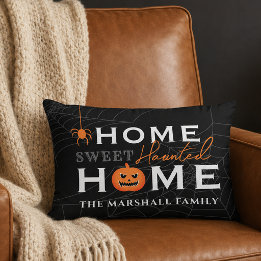 Halloween Home Sweet Haunted Home Family Name Accent Pillow