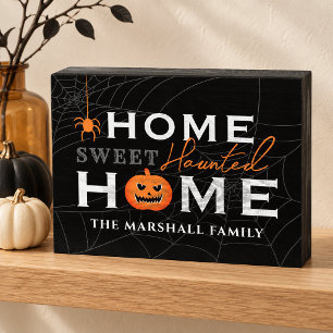 Halloween Home Sweet Haunted Home Family Name Wooden Box Sign