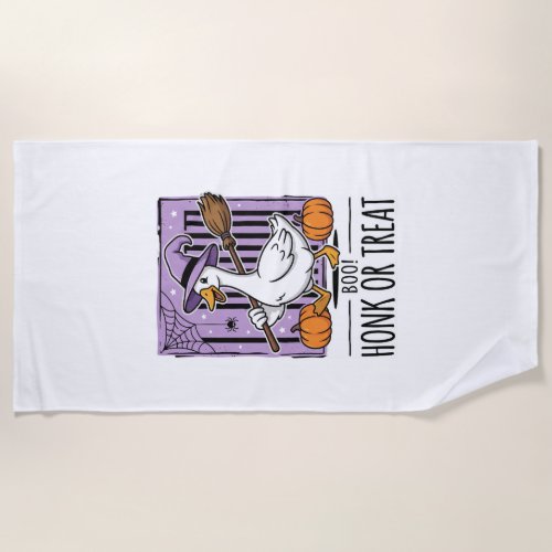 Halloween Honk or Treat Witch Goose Beach Towel