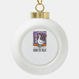 Halloween Honk or Treat Witch Goose Ceramic Ball Christmas Ornament