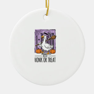 Halloween Honk or Treat Witch Goose Ceramic Ornament