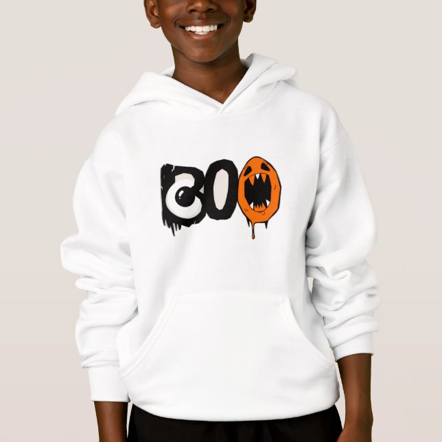 Halloween Hoodie kid– Unique “BOO” Minimal Print (Front)