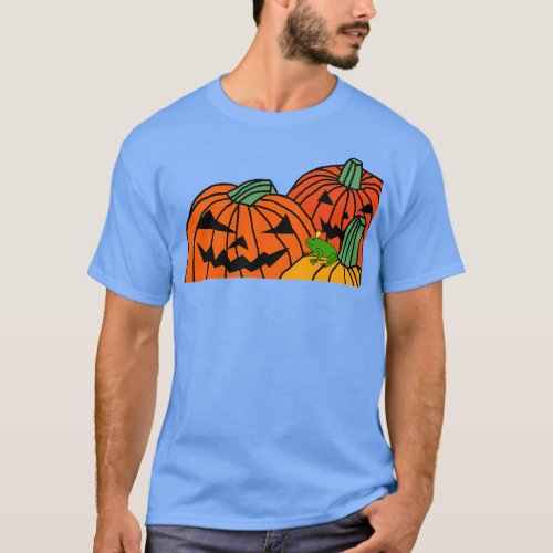 Halloween Horror Green Frog and Spooky Pumpkins T_Shirt