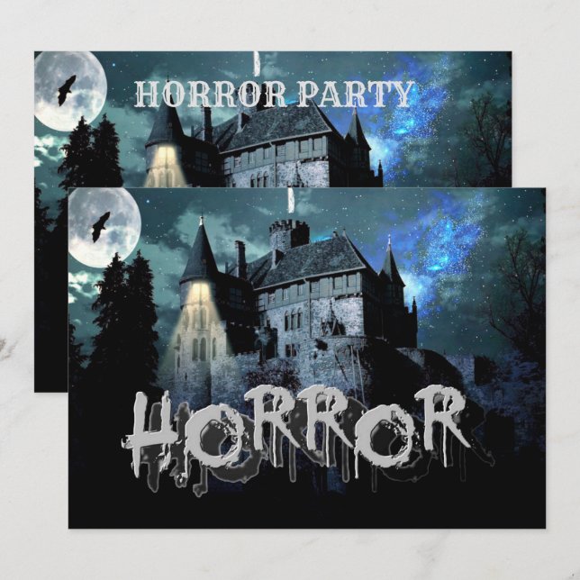 Halloween Horror haunted House Scary Blue Night Invitation (Front/Back)