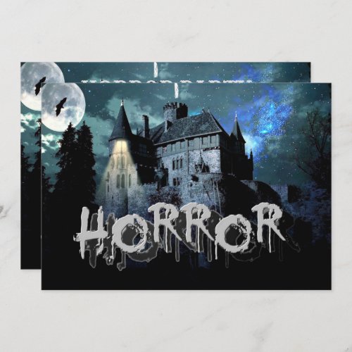 Halloween Horror haunted House Scary Blue Night Invitation