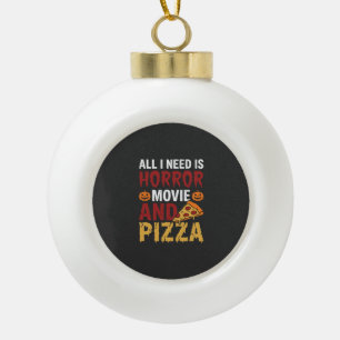 Halloween Horror Movie and Pizza Typography Ceramic Ball Christmas Ornament
