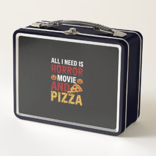 Halloween Horror Movie and Pizza Typography Metal Lunch Box