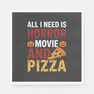 Halloween Horror Movie and Pizza Typography Napkins