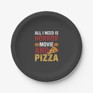 Halloween Horror Movie and Pizza Typography Paper Plates