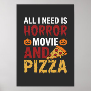 Halloween Horror Movie and Pizza Typography Poster