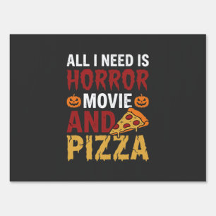 Halloween Horror Movie and Pizza Typography Sign