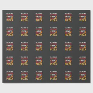 Halloween Horror Movie and Pizza Typography Wrapping Paper