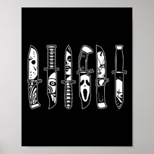 Halloween Horror Movie Characters In Knives Scary Poster