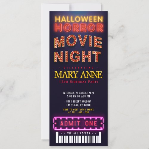 Halloween Horror Movie Party Ticket Pass Birthday Invitation