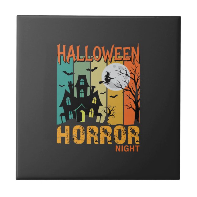 Halloween Horror Night Haunted House Vector_1 Ceramic Tile (Front)